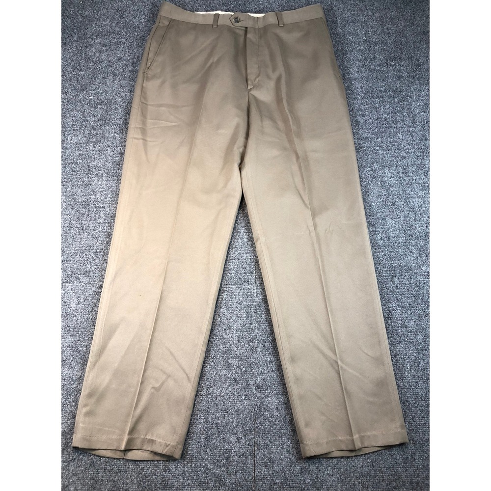 Haggar Black Label Khaki Twill Dress Pants Men 34x30 Flat Front Polyester